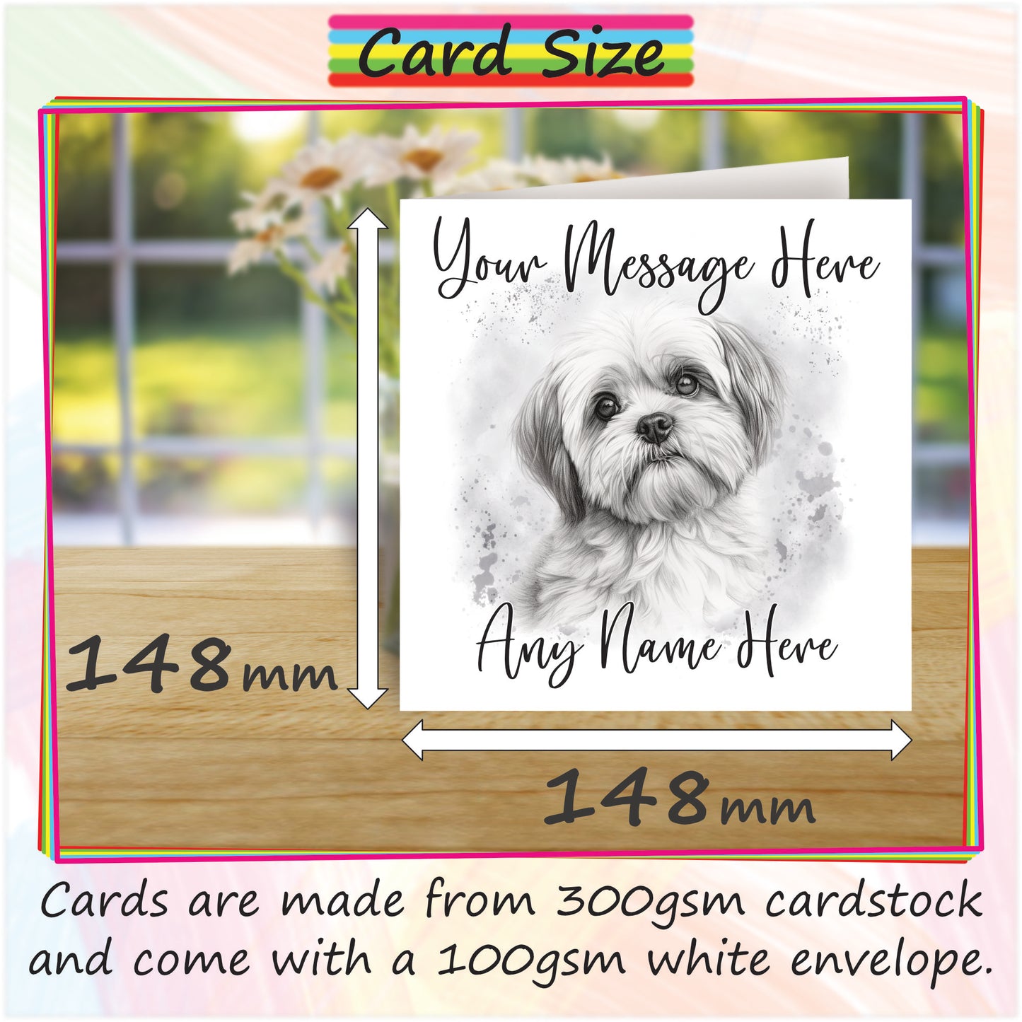 Personalised Shih Tzu Dog Card - Custom Hand Drawn Sketched Dog Art