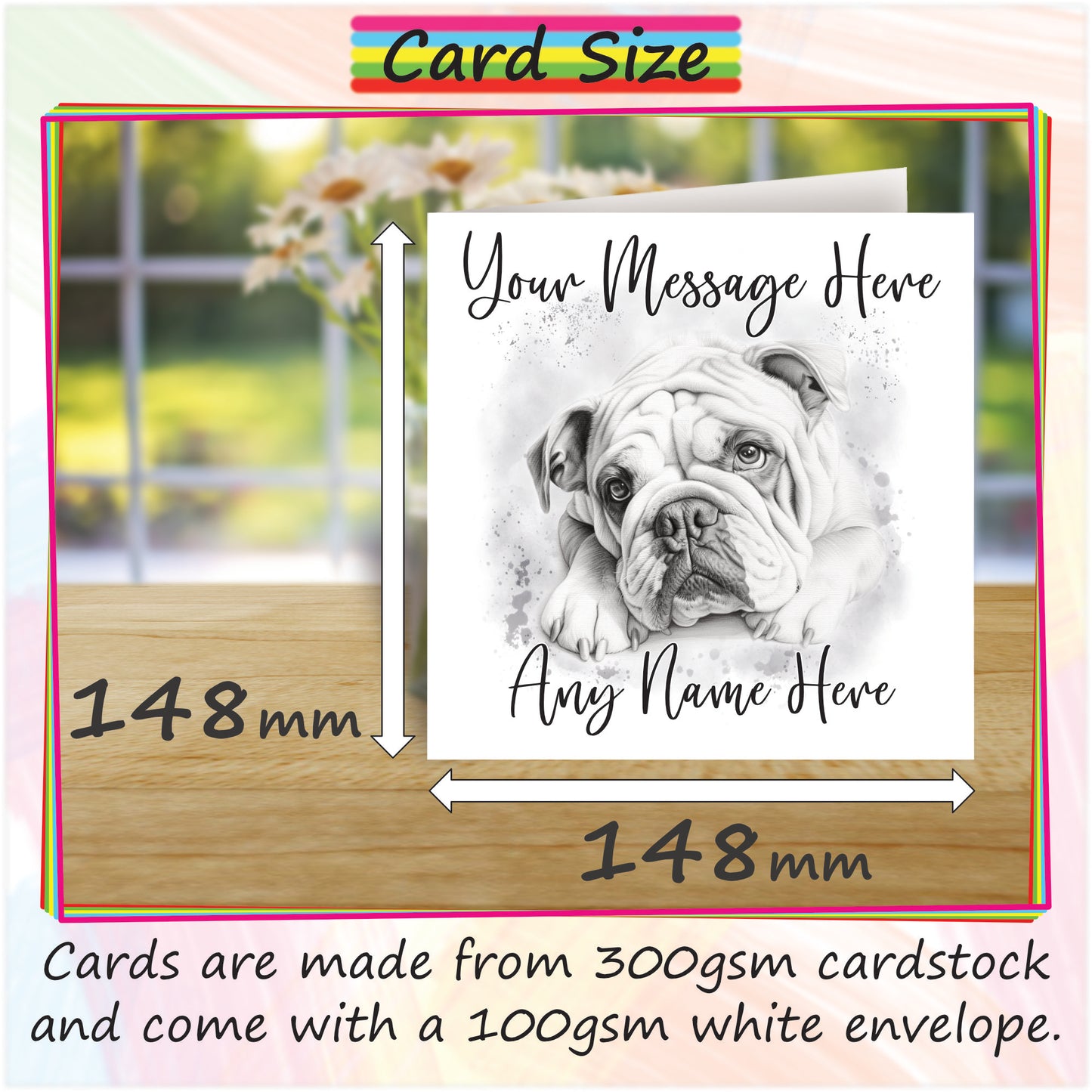 Personalised English Bulldog Card - Custom Hand Drawn Sketched Dog Art