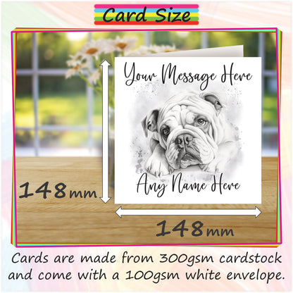 Personalised English Bulldog Card - Custom Hand Drawn Sketched Dog Art