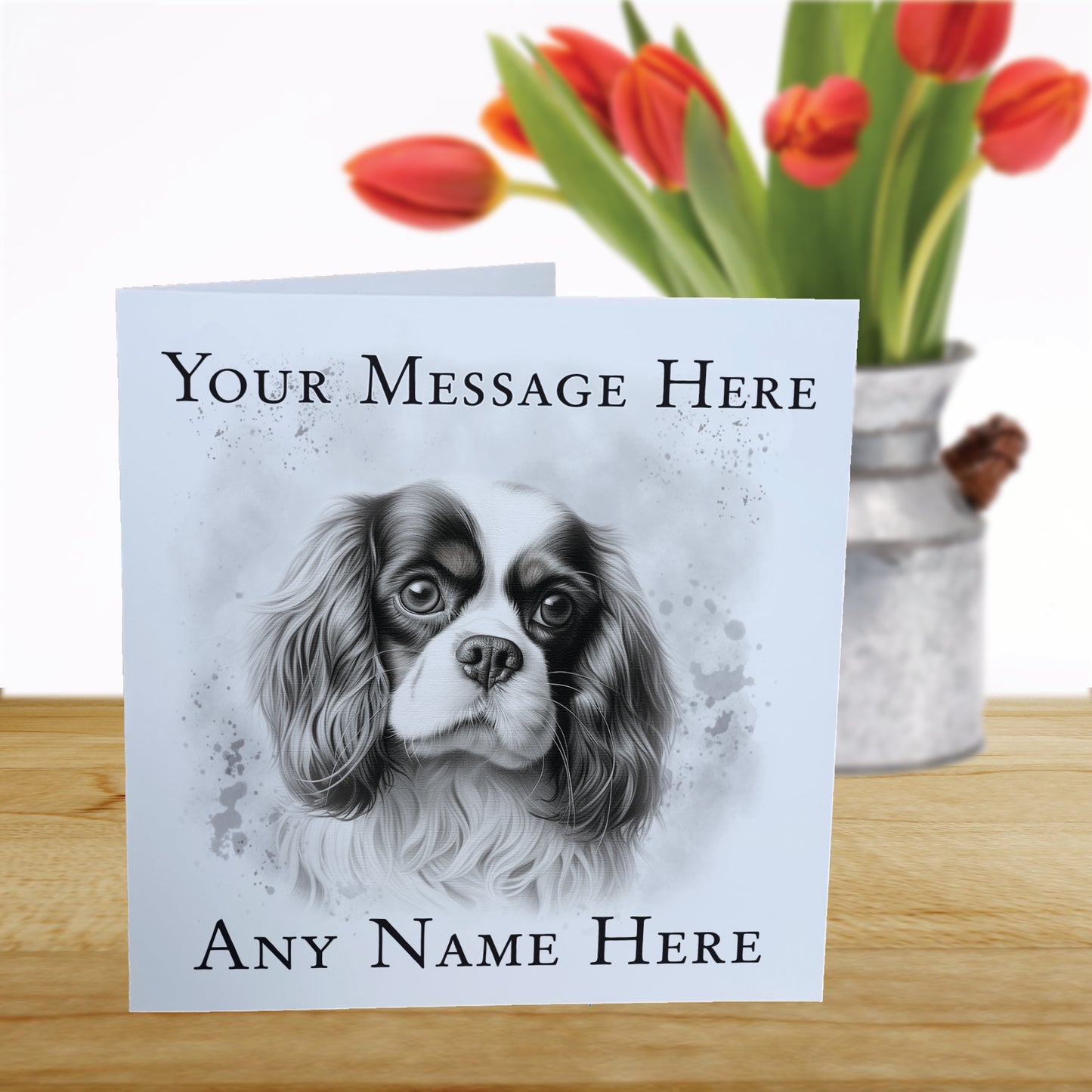 Personalised King Charles Cavalier Dog Card - Custom Hand Drawn Sketched Dog Art