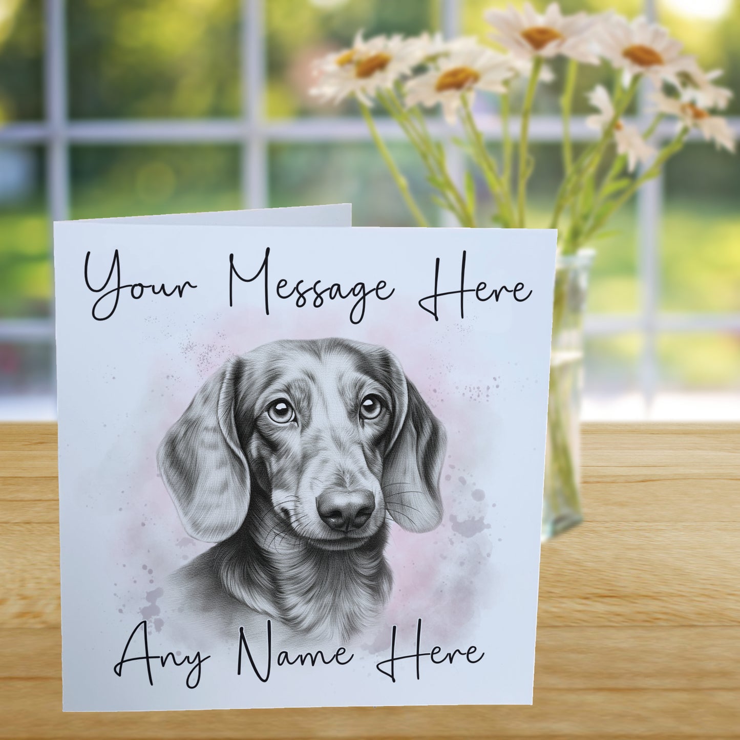 Personalised Daschund Dog Card - Custom Hand Drawn Sketched Dog Art