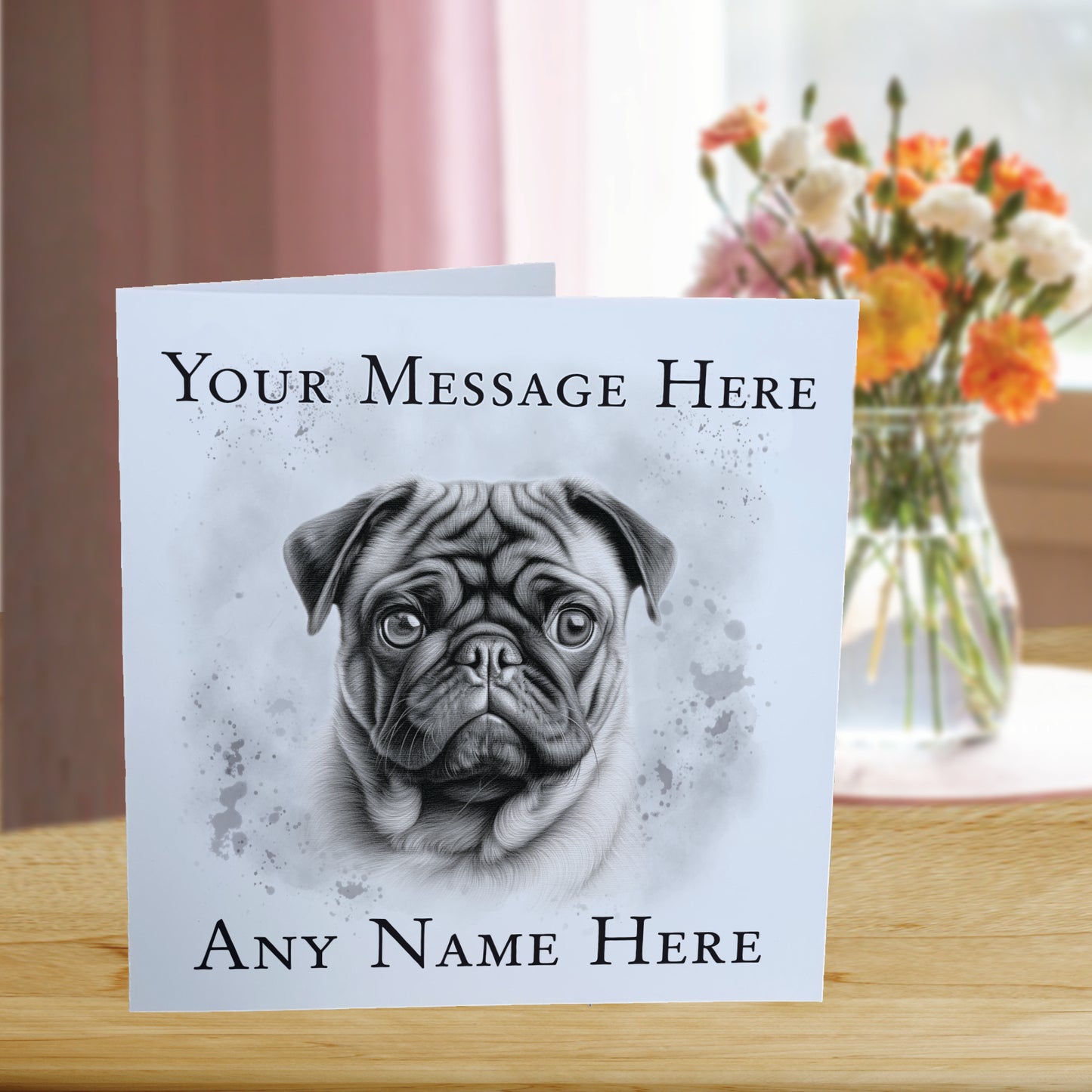 Personalised Pug Dog Card - Custom Hand Drawn Sketched Dog Art