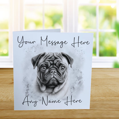 Personalised Pug Dog Card - Custom Hand Drawn Sketched Dog Art