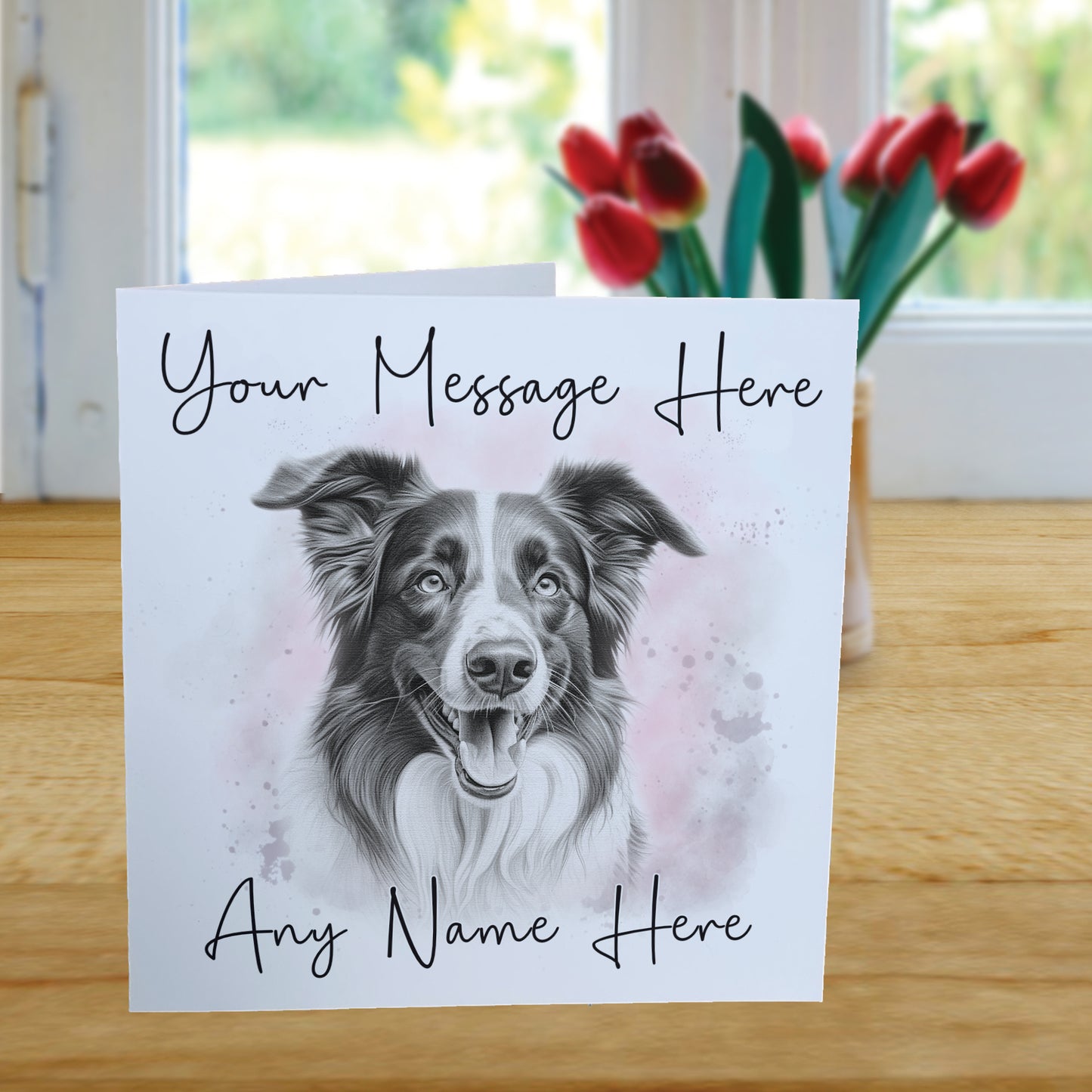 Personalised Border Collie Dog Card - Custom Hand Drawn Sketched Dog Art