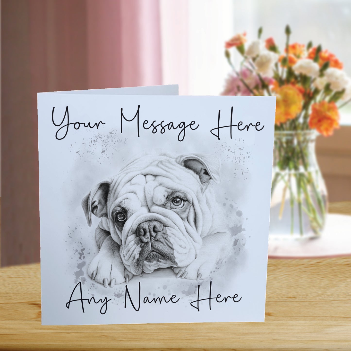 Personalised English Bulldog Card - Custom Hand Drawn Sketched Dog Art