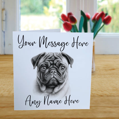 Personalised Pug Dog Card - Custom Hand Drawn Sketched Dog Art