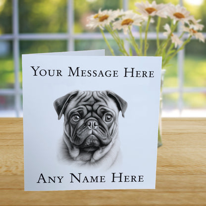 Personalised Pug Dog Card - Custom Hand Drawn Sketched Dog Art