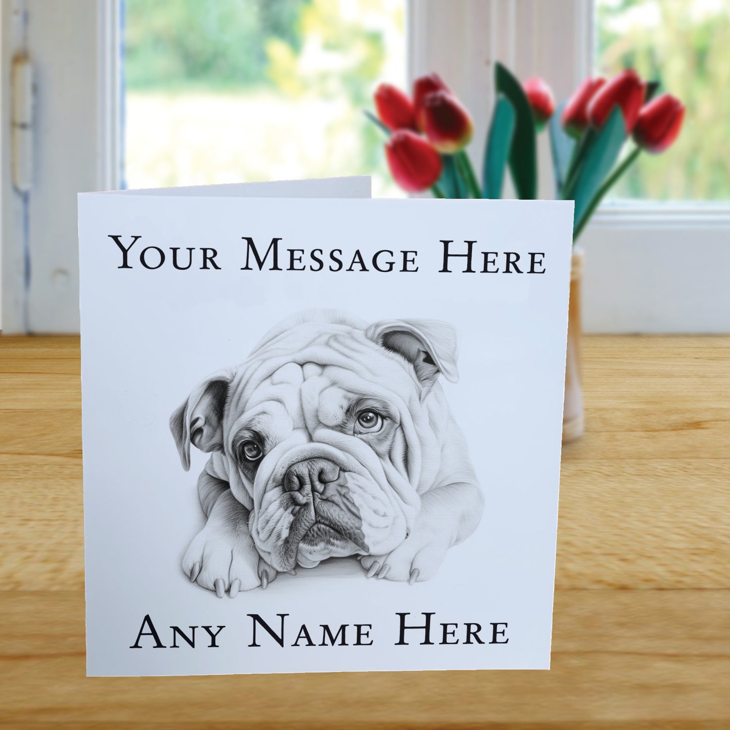 Personalised English Bulldog Card - Custom Hand Drawn Sketched Dog Art