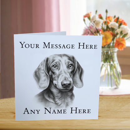 Personalised Daschund Dog Card - Custom Hand Drawn Sketched Dog Art