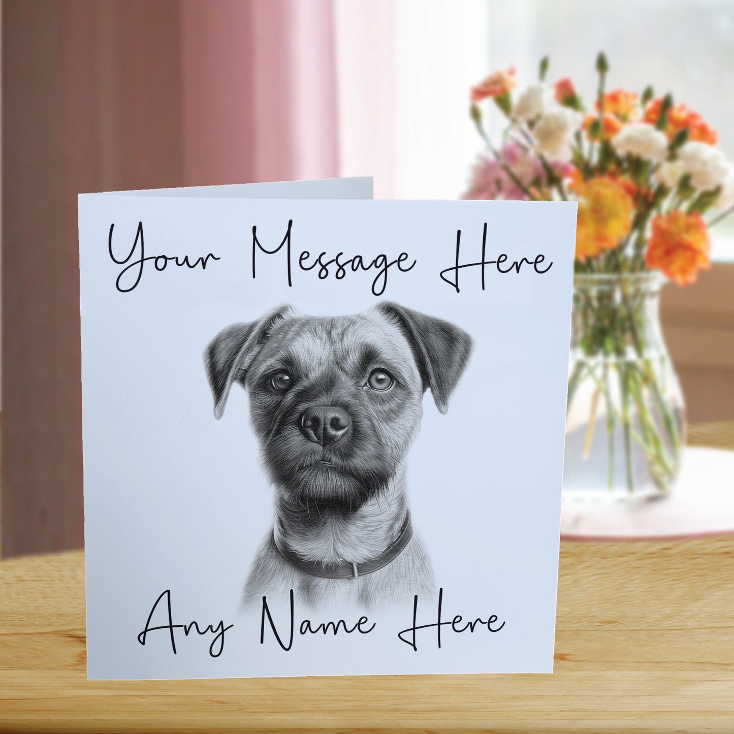 Personalised Border Terrier Dog Card - Custom Hand Drawn Sketched Dog Art