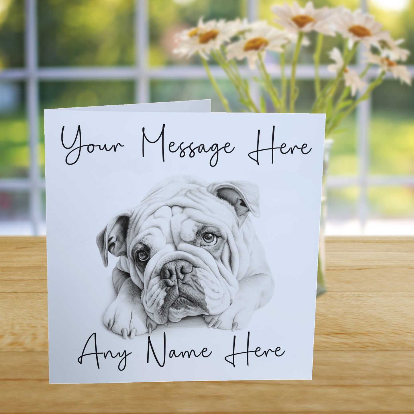 Personalised English Bulldog Card - Custom Hand Drawn Sketched Dog Art