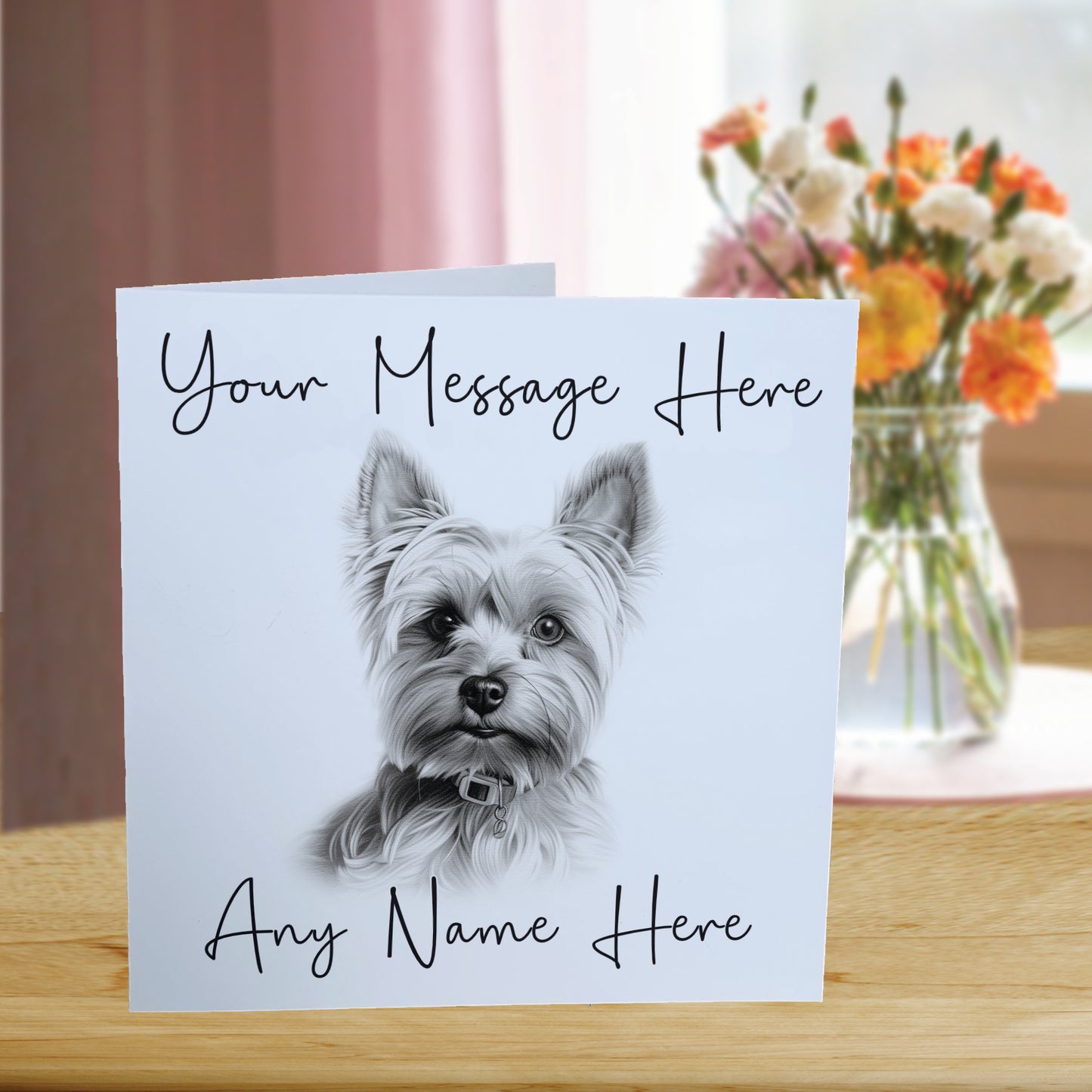 Personalised Yorkshire Terrier Dog Card - Custom Hand Drawn Sketched Dog Art