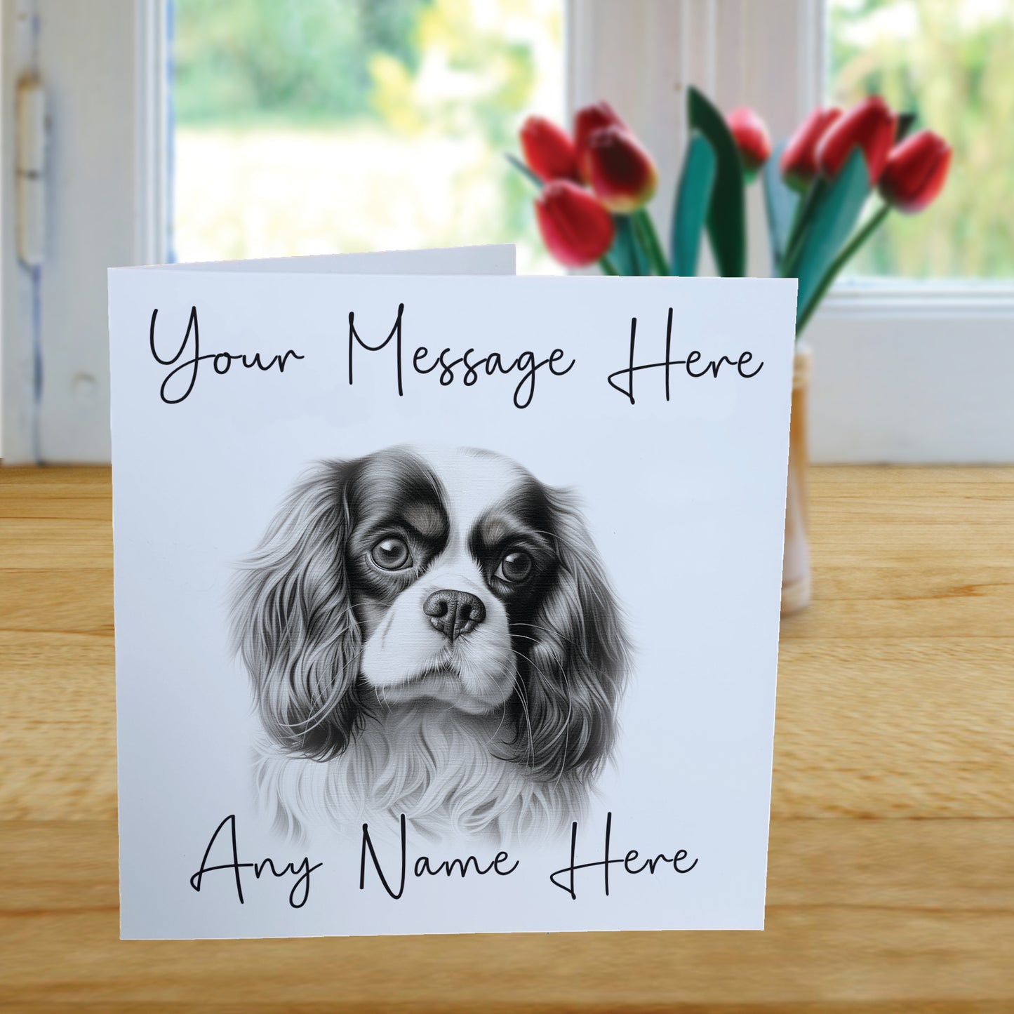 Personalised King Charles Cavalier Dog Card - Custom Hand Drawn Sketched Dog Art