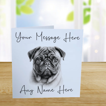 Personalised Pug Dog Card - Custom Hand Drawn Sketched Dog Art