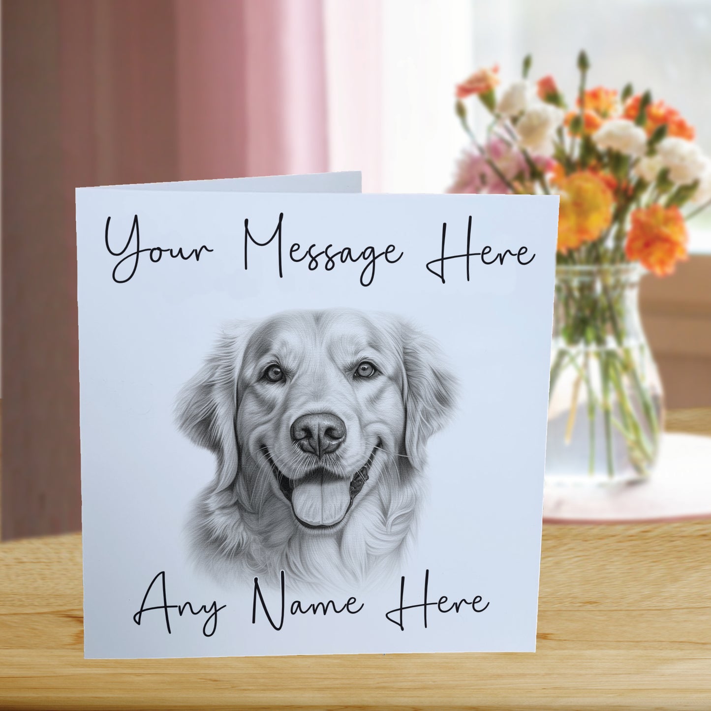 Personalised Golden Retriever Dog Card - Custom Hand Drawn Sketched Dog Art