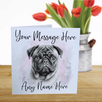 Personalised Pug Dog Card - Custom Hand Drawn Sketched Dog Art