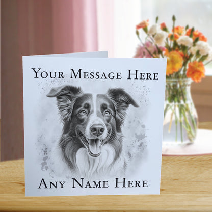 Personalised Border Collie Dog Card - Custom Hand Drawn Sketched Dog Art