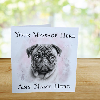 Personalised Pug Dog Card - Custom Hand Drawn Sketched Dog Art