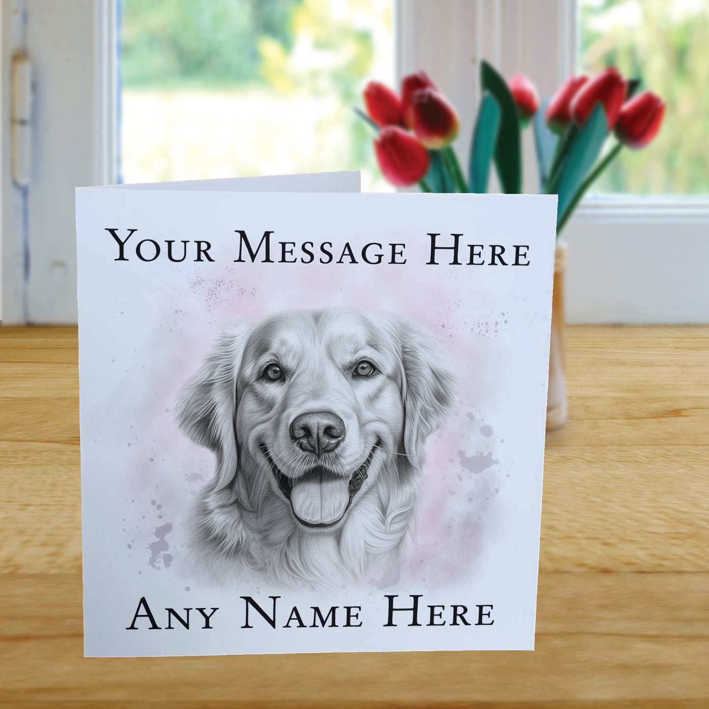 Personalised Golden Retriever Dog Card - Custom Hand Drawn Sketched Dog Art