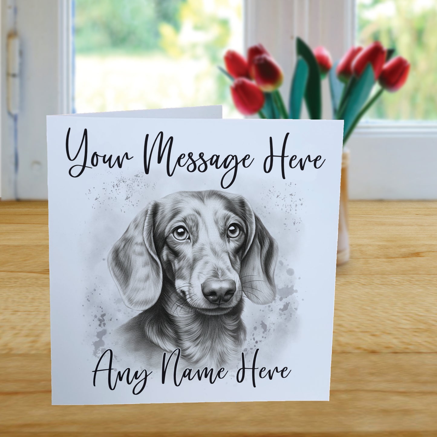 Personalised Daschund Dog Card - Custom Hand Drawn Sketched Dog Art