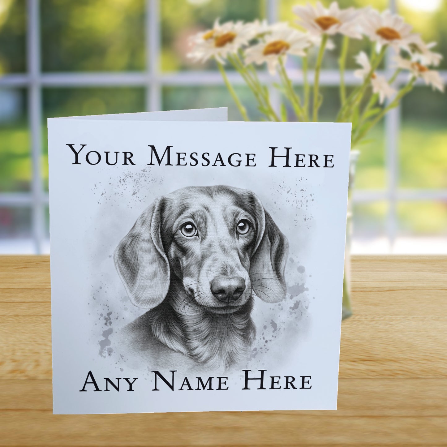 Personalised Daschund Dog Card - Custom Hand Drawn Sketched Dog Art