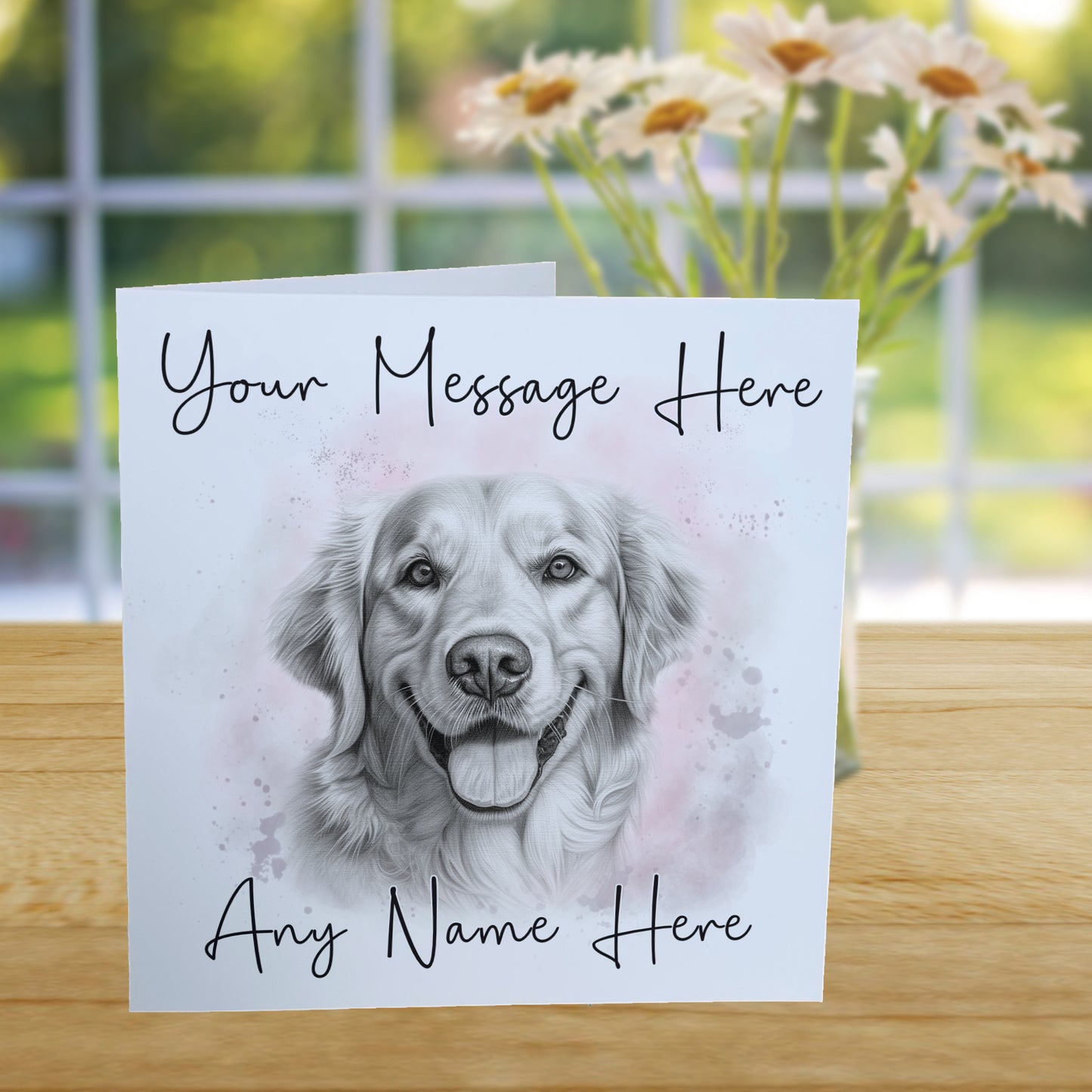 Personalised Golden Retriever Dog Card - Custom Hand Drawn Sketched Dog Art