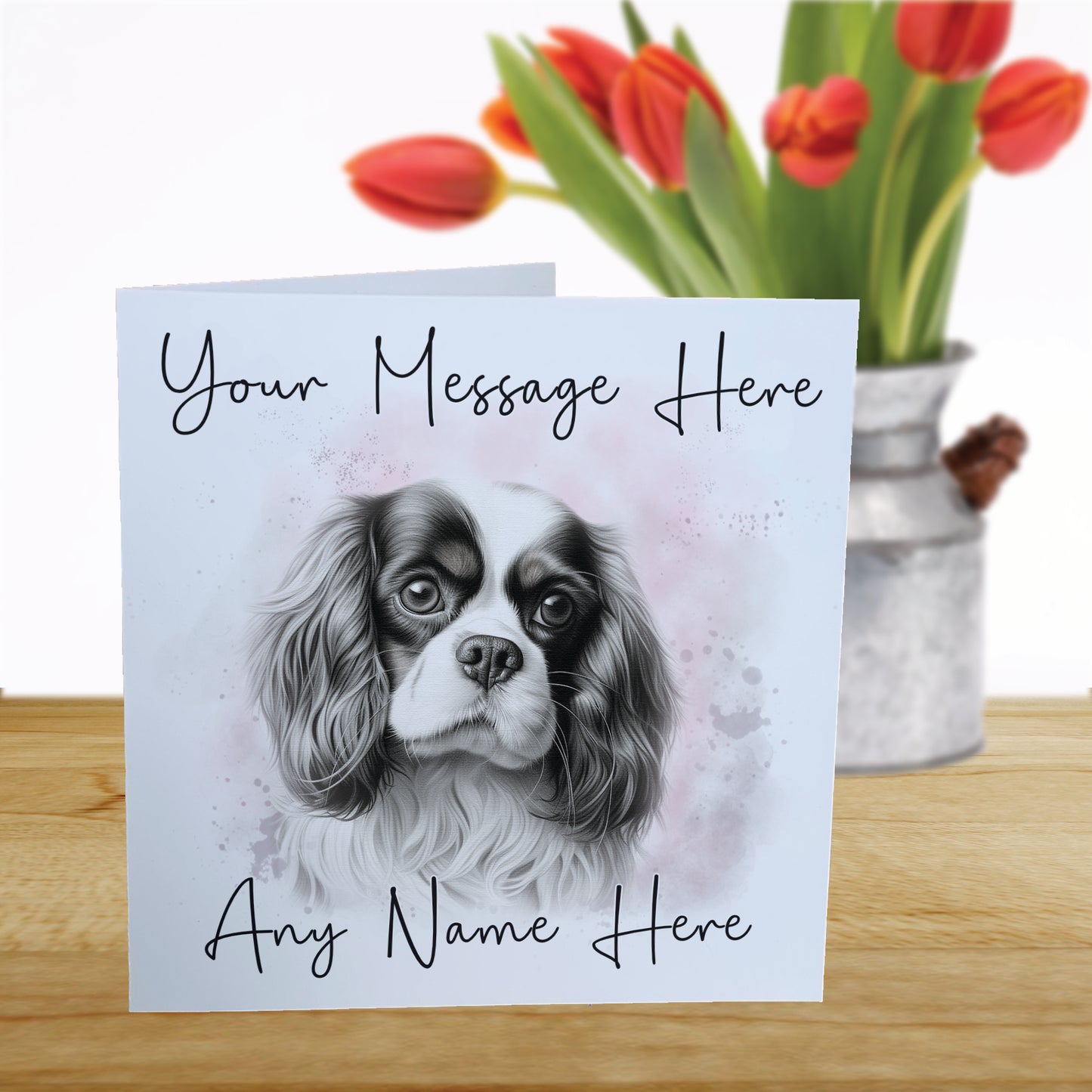 Personalised King Charles Cavalier Dog Card - Custom Hand Drawn Sketched Dog Art