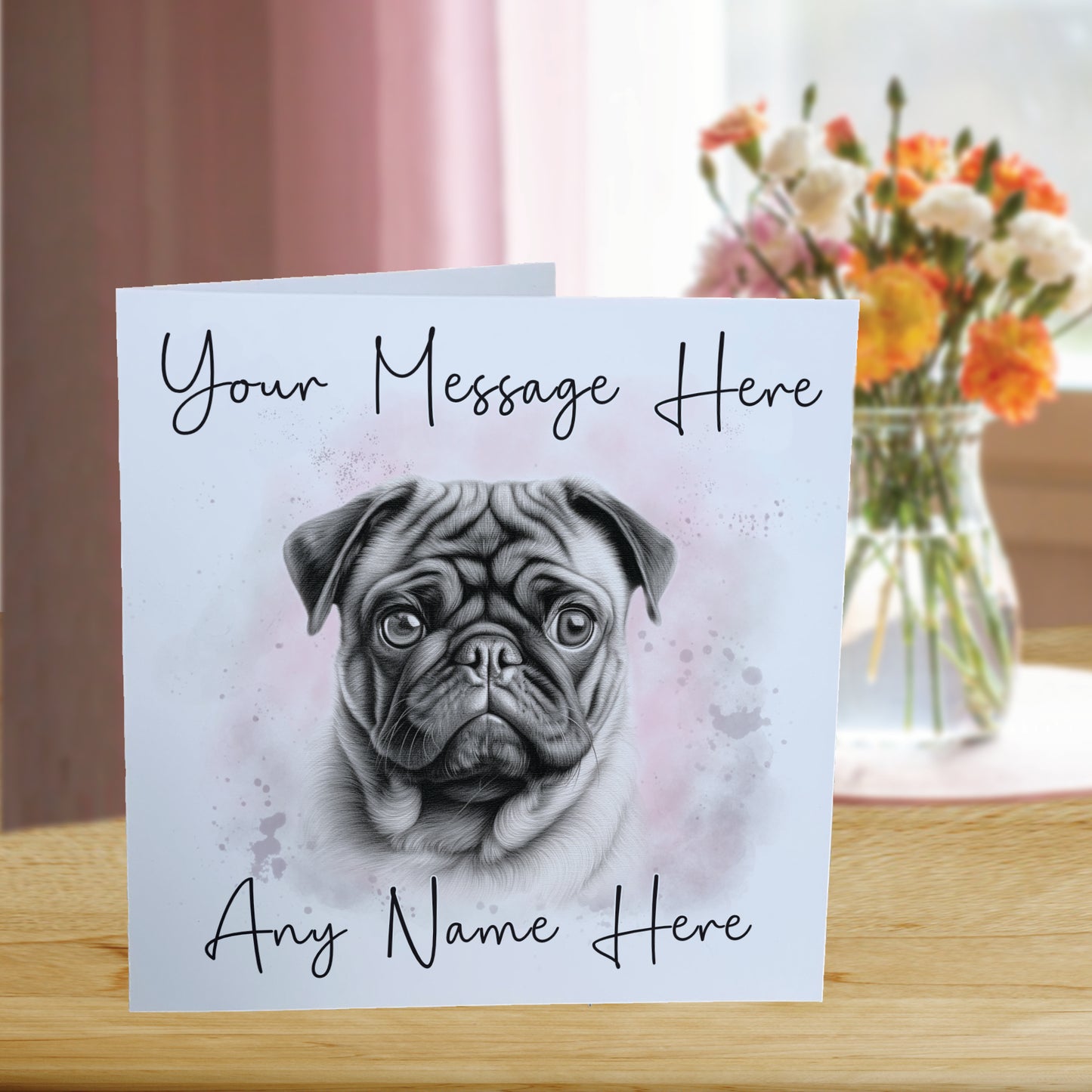 Personalised Pug Dog Card - Custom Hand Drawn Sketched Dog Art