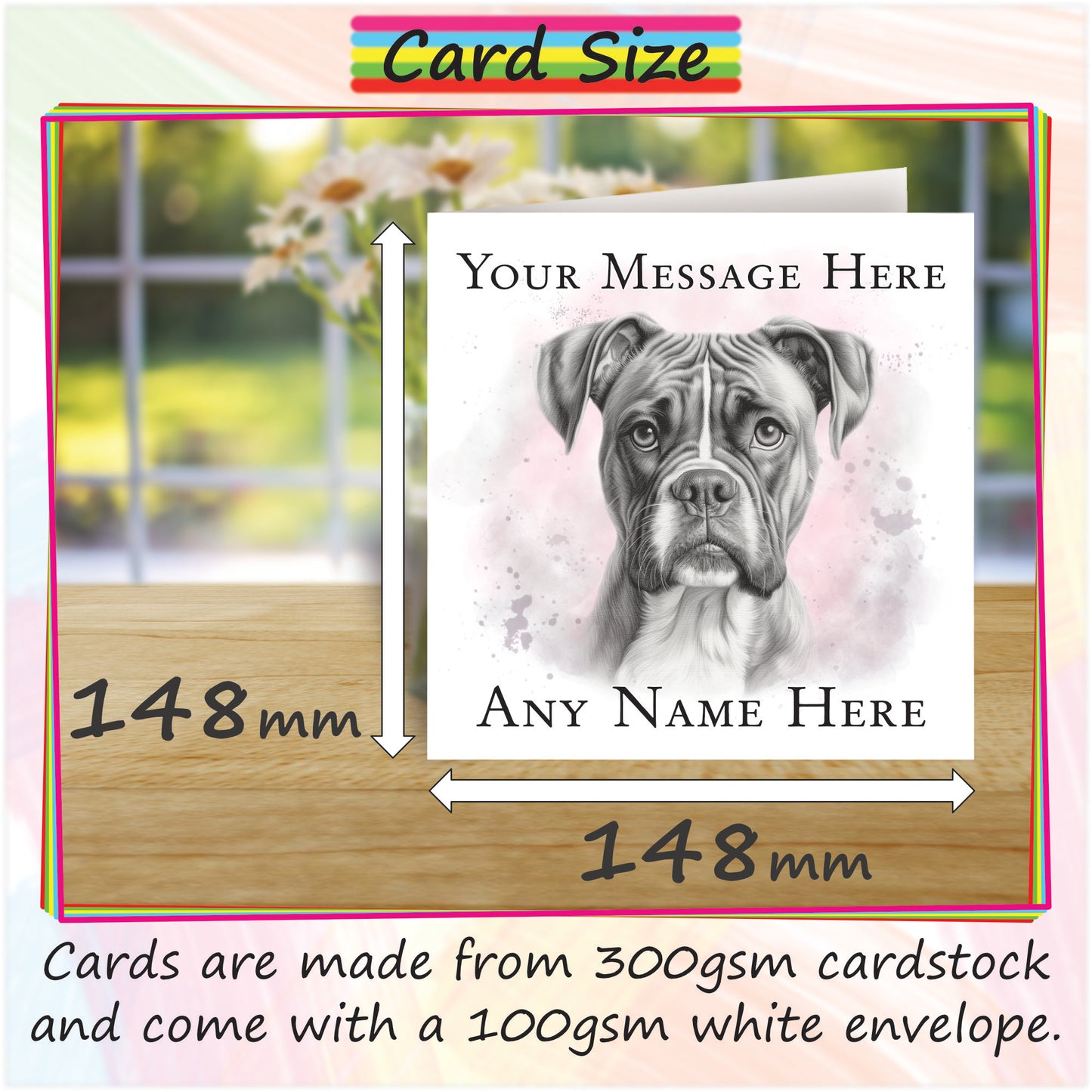 Personalised Boxer Dog Card - Custom Hand Drawn Sketched Dog Art