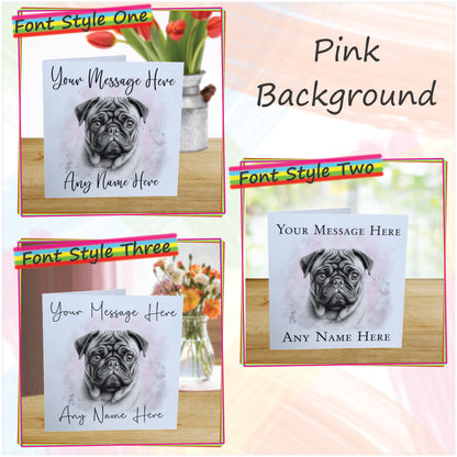 Personalised Pug Dog Card - Custom Hand Drawn Sketched Dog Art