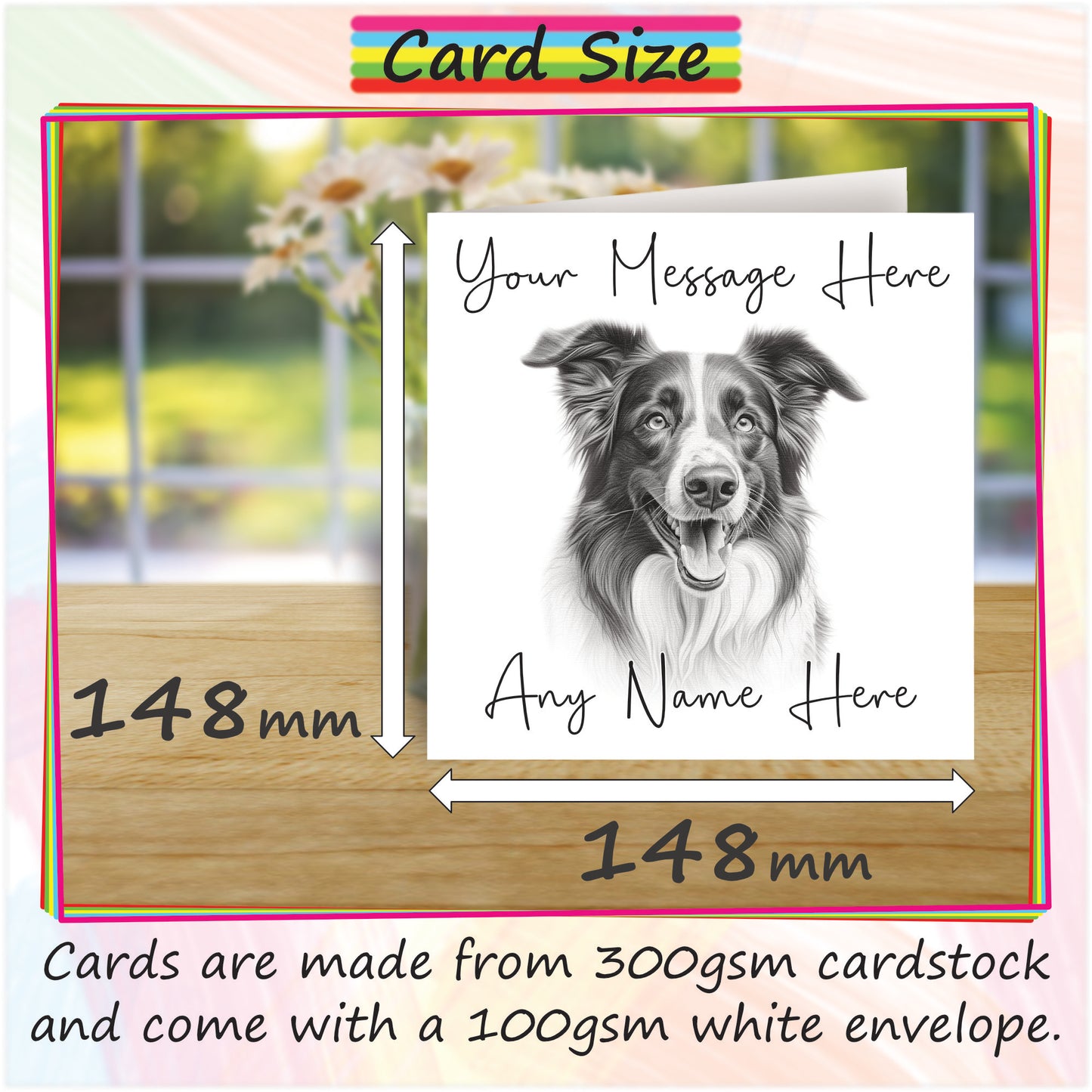 Personalised Border Collie Dog Card - Custom Hand Drawn Sketched Dog Art