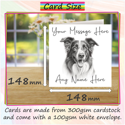 Personalised Border Collie Dog Card - Custom Hand Drawn Sketched Dog Art