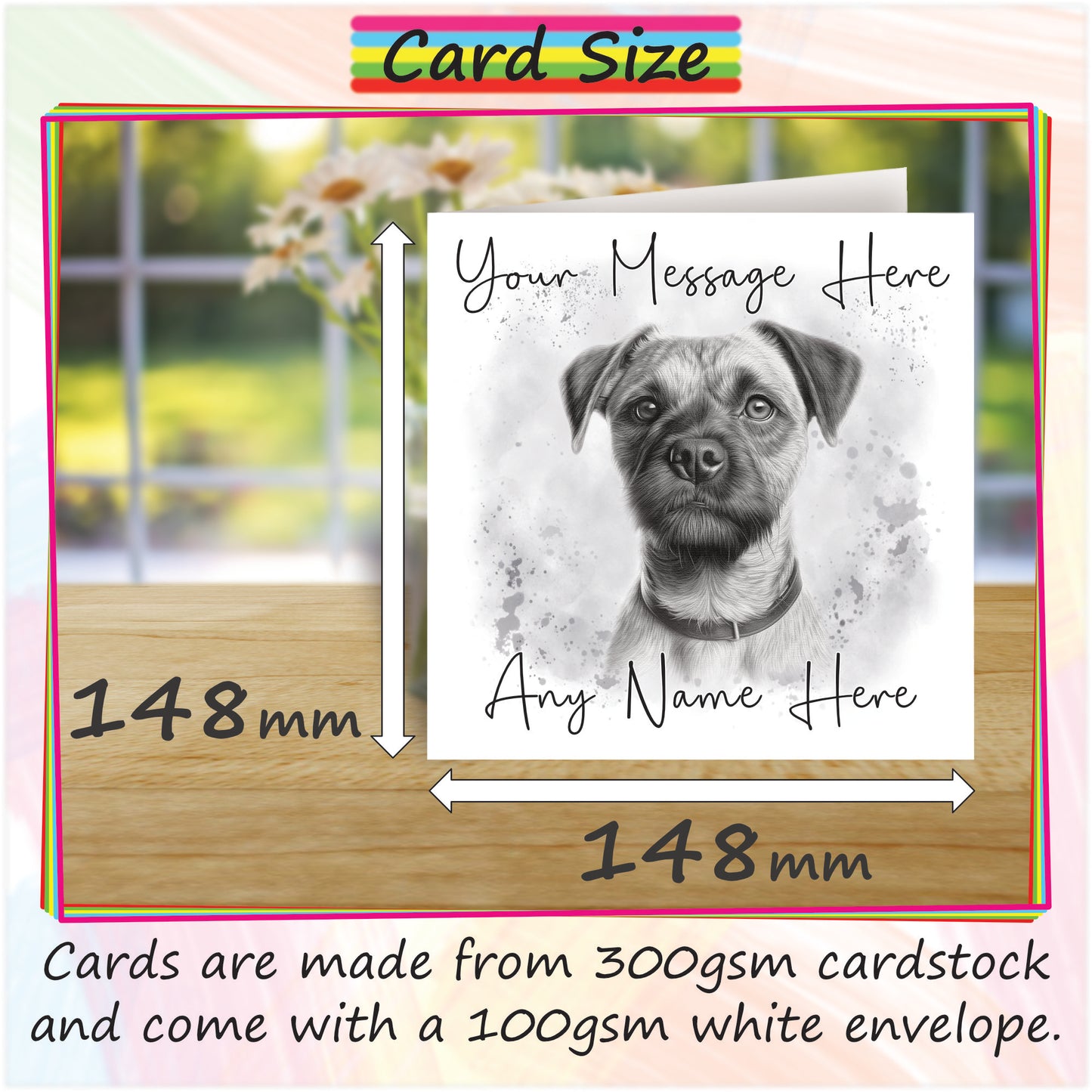 Personalised Border Terrier Dog Card - Custom Hand Drawn Sketched Dog Art