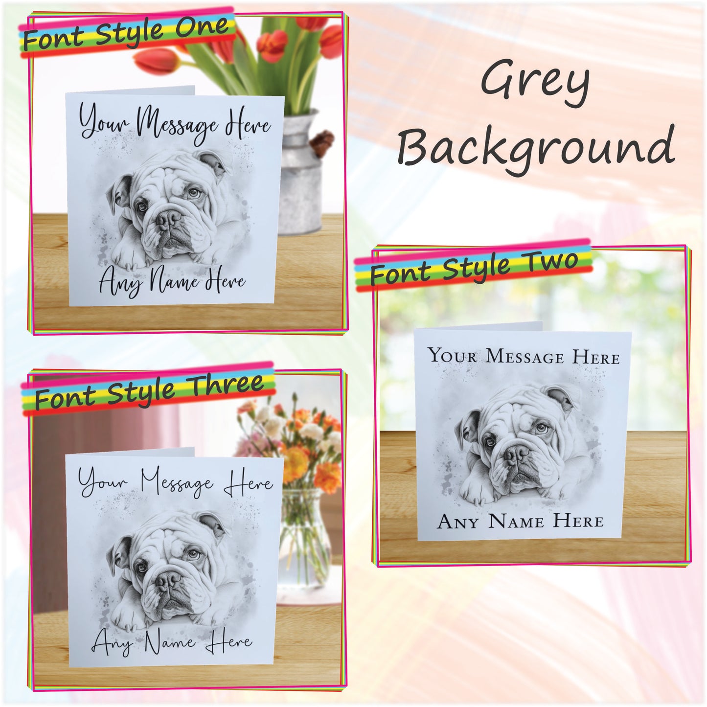 Personalised English Bulldog Card - Custom Hand Drawn Sketched Dog Art