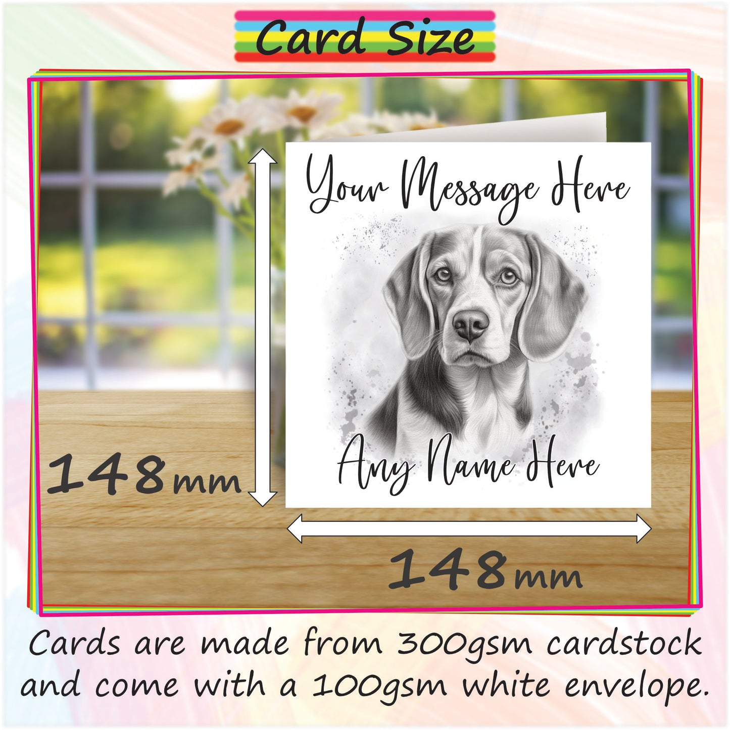 Personalised Beagle Dog Card - Custom Hand Drawn Sketched Dog Art