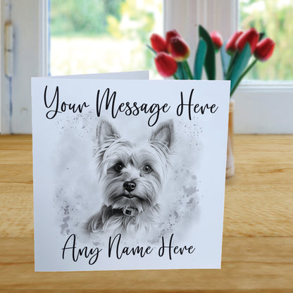 Personalised Yorkshire Terrier Dog Card - Custom Hand Drawn Sketched Dog Art