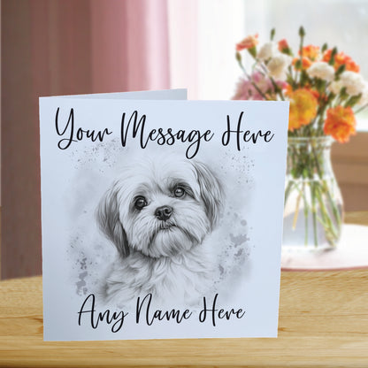 Personalised Shih Tzu Dog Card - Custom Hand Drawn Sketched Dog Art