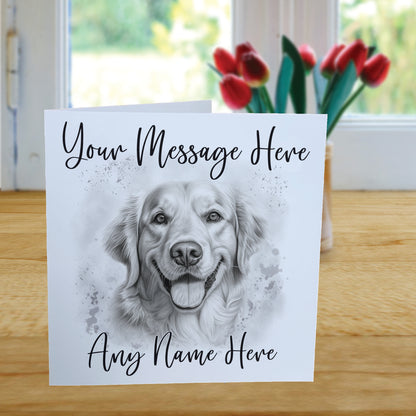 Personalised Golden Retriever Dog Card - Custom Hand Drawn Sketched Dog Art