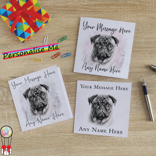 Personalised Pug Dog Card - Custom Hand Drawn Sketched Dog Art