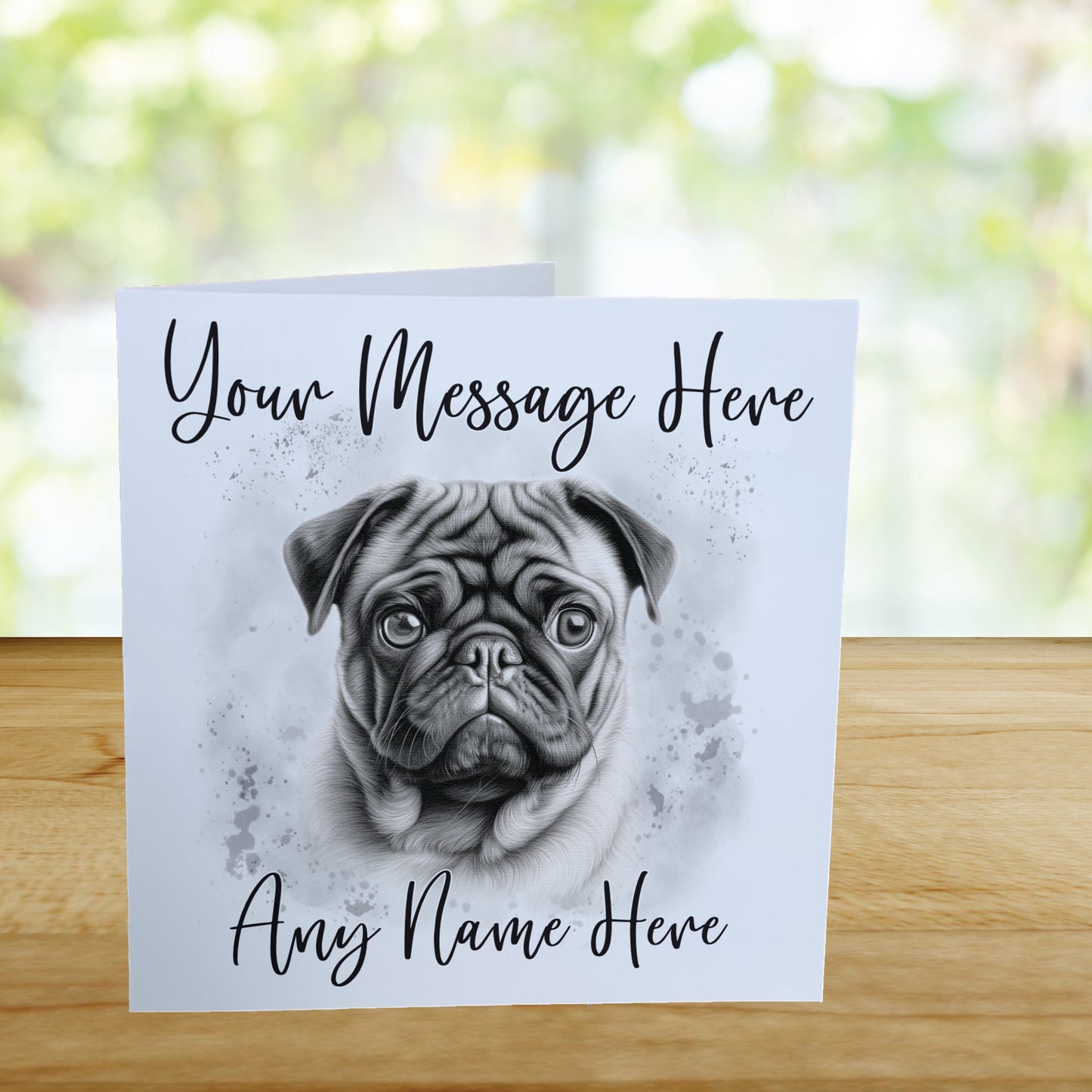 Personalised Pug Dog Card - Custom Hand Drawn Sketched Dog Art