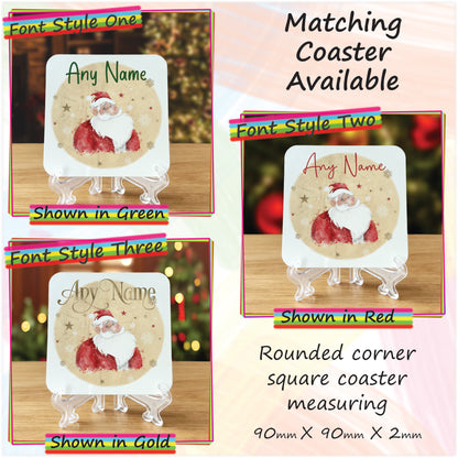 Cartoon Santa Father Christmas Mug and Coaster Set - Hot Chocolate Mug with Name