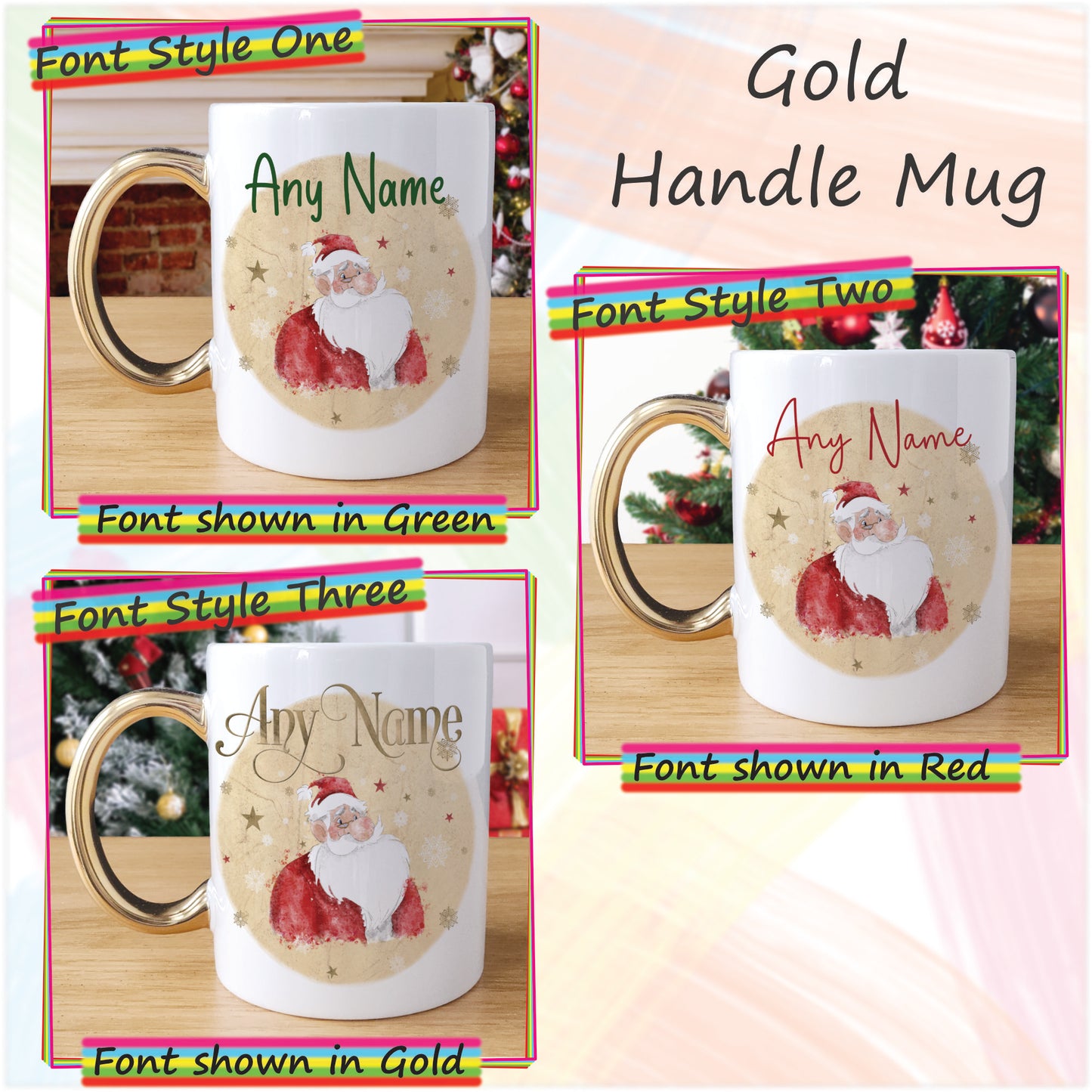 Cartoon Santa Father Christmas Mug and Coaster Set - Hot Chocolate Mug with Name