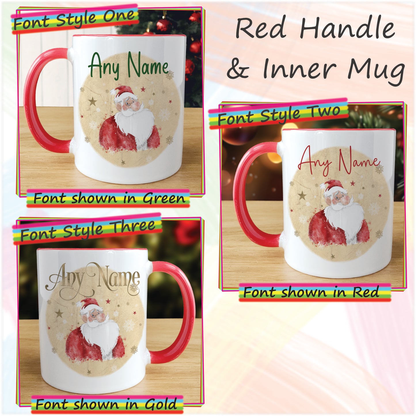 Cartoon Santa Father Christmas Mug and Coaster Set - Hot Chocolate Mug with Name