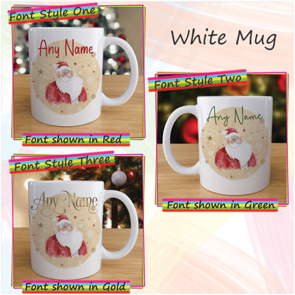 Cartoon Santa Father Christmas Mug and Coaster Set - Hot Chocolate Mug with Name