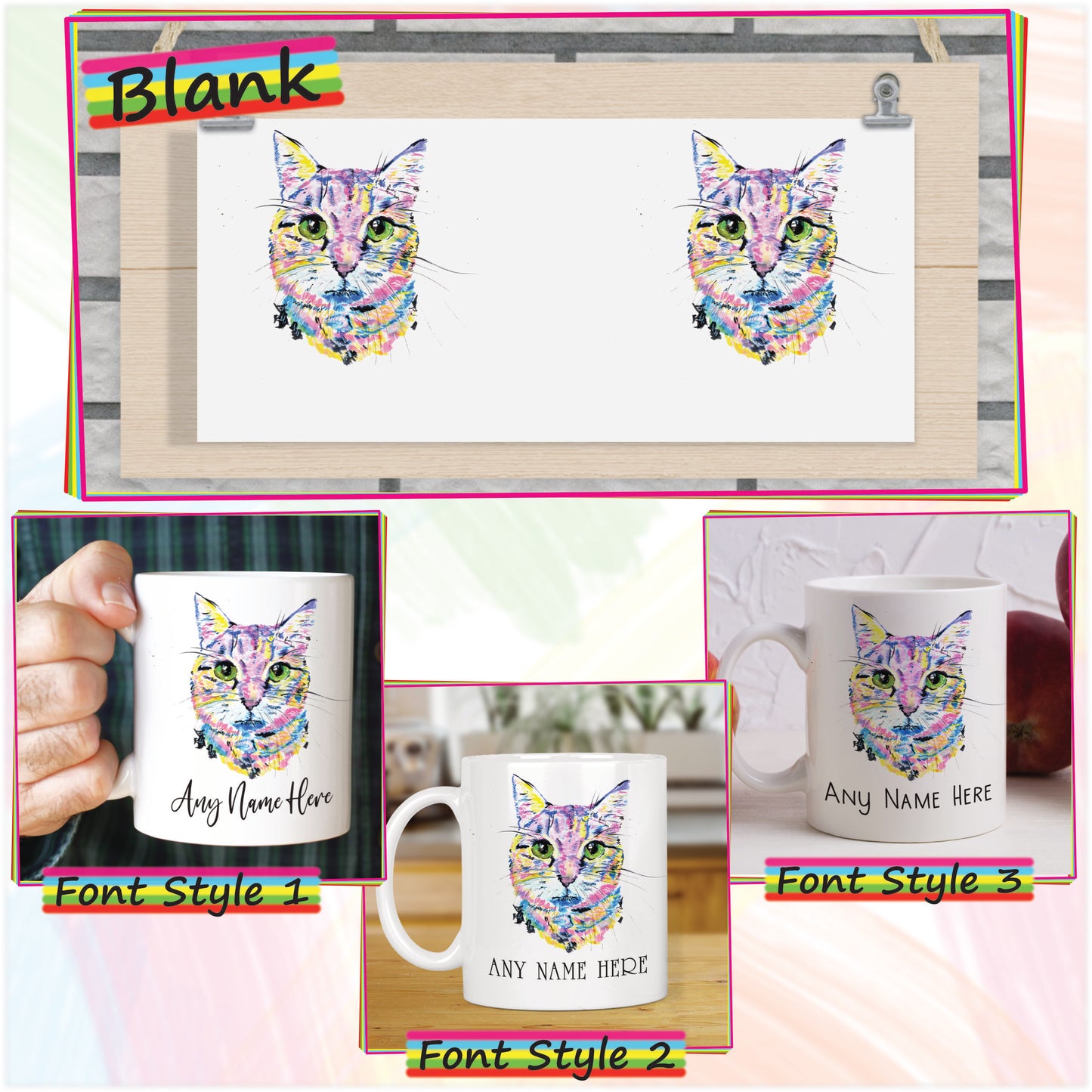 Colourful Cat Mug - British Shorthaired Cat Mug Gift for Cat Lover