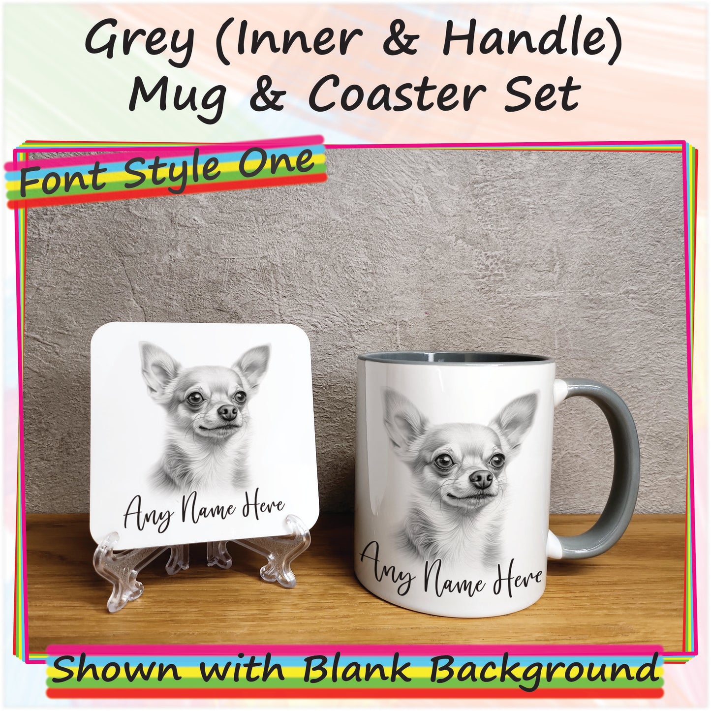 Personalised Sketched Chihuahua 11oz Ceramic Mug & Coaster Set