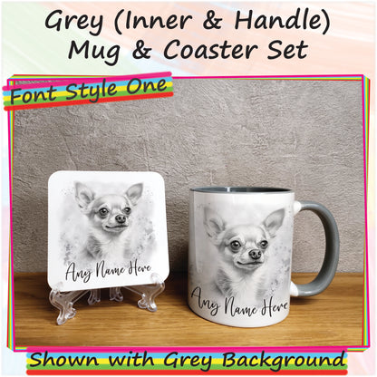 Personalised Sketched Chihuahua 11oz Ceramic Mug & Coaster Set