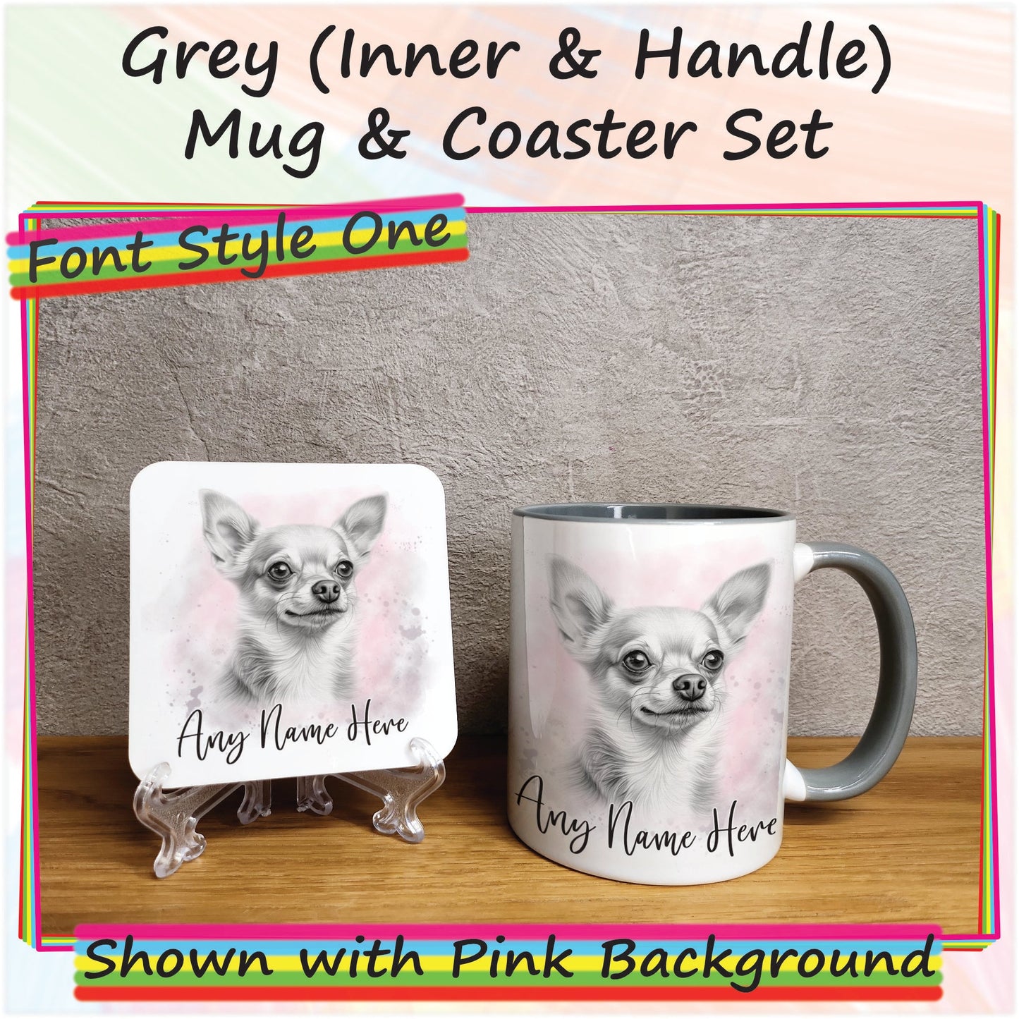 Custom Dog Mug, Personalised Sketched Chihuahua Mug & Coaster Set