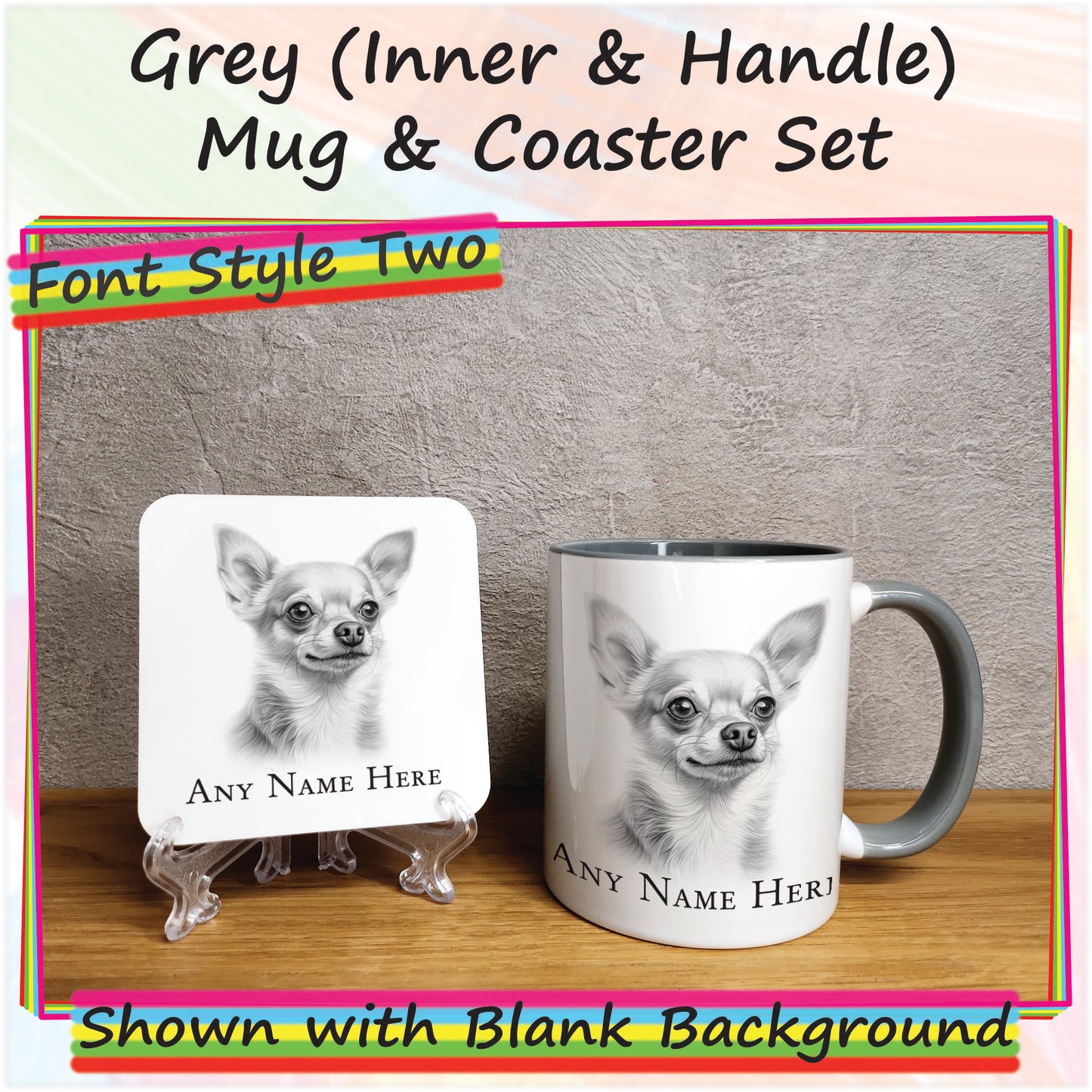 Personalised Sketched Chihuahua 11oz Ceramic Mug & Coaster Set