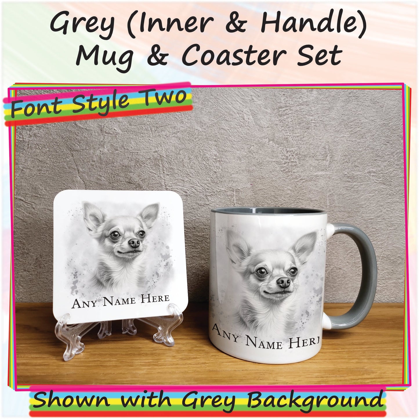 Custom Dog Mug, Personalised Sketched Chihuahua Mug & Coaster Set